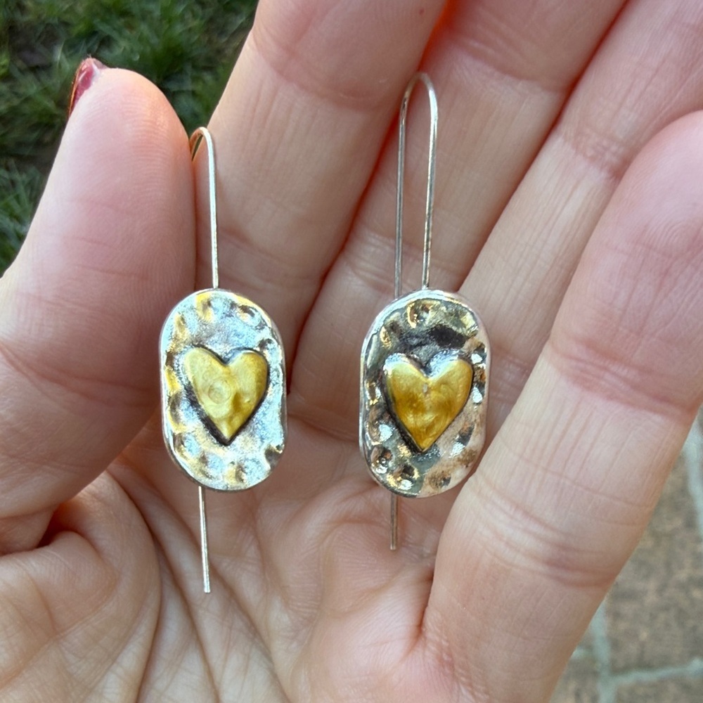 Source Unknown Silver and Gold Heart Earrings